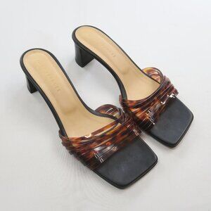 Dear Frances Tan and Brown Mules with Square-Toe Design